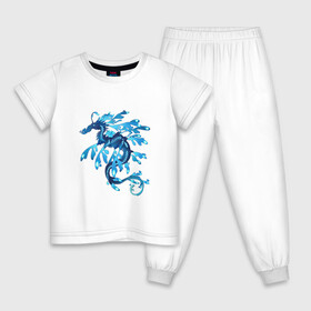 Детская пижама хлопок с принтом Морской дракон в Тюмени, 100% хлопок |  брюки и футболка прямого кроя, без карманов, на брюках мягкая резинка на поясе и по низу штанин
 | Тематика изображения на принте: арт | дракон | конёк | конь | море | морской конёк | рисунок | фантастический зверь | фантастическое животное