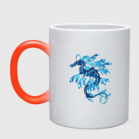 Кружка хамелеон с принтом Морской дракон в Тюмени, керамика | меняет цвет при нагревании, емкость 330 мл | арт | дракон | конёк | конь | море | морской конёк | рисунок | фантастический зверь | фантастическое животное