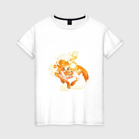 Женская футболка хлопок с принтом Солнечный волк в Тюмени, 100% хлопок | прямой крой, круглый вырез горловины, длина до линии бедер, слегка спущенное плечо | арт | волк | искра | огонь | рисунок | солнечный зверь | солнце | фантастический зверь | фантастическое животное