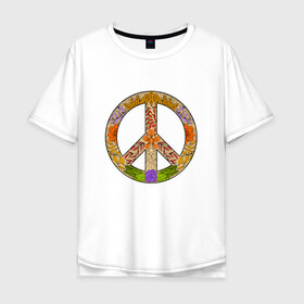 Мужская футболка хлопок Oversize с принтом PEACE | FLOWERS (Z) в Тюмени, 100% хлопок | свободный крой, круглый ворот, “спинка” длиннее передней части | bloom | blossom | floret | flowers | hippies | peace | знак | любовь | мир | символ | хиппи | цветы