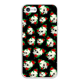 Чехол для iPhone 5/5S матовый с принтом Черепа и розы / Skull and Roses в Тюмени, Силикон | Область печати: задняя сторона чехла, без боковых панелей | Тематика изображения на принте: death | gothic | halloween | horror | roses | skeleton | skillet | skull | готика | готические | жуткий | кости | красные розы | листья | скелет | хеллоуин | хоррор | хэллоуин | цветы | череп | черепа в розах | черепа и розы | черепа с