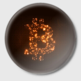Значок с принтом СВЕТЯЩИЙСЯ BITCOIN в Тюмени,  металл | круглая форма, металлическая застежка в виде булавки | bitcoin | btc | coin | биткоин | биткойн | валюта | деньги | криптовалюта | монета | платёжная система | технология