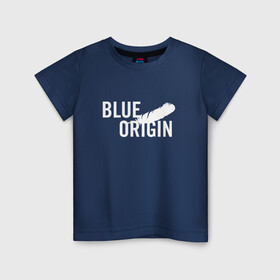 Детская футболка хлопок с принтом Blue Origin logo перо в Тюмени, 100% хлопок | круглый вырез горловины, полуприлегающий силуэт, длина до линии бедер | blue origin | блю ориджин | перо