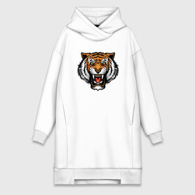 Платье-худи хлопок с принтом Angry Tiger в Тюмени,  |  | 2022 | animal | cat | lion | tiger | год тигра | животные | зубы | кот | кошка | лев | охотник | полосатый | природа | тигр | тигренок | тигрица | хищник