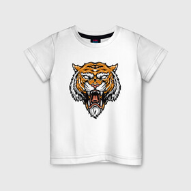 Детская футболка хлопок с принтом Boss Tiger в Тюмени, 100% хлопок | круглый вырез горловины, полуприлегающий силуэт, длина до линии бедер | 2022 | animal | cat | lion | tiger | год тигра | животные | зубы | кот | кошка | лев | охотник | полосатый | природа | тигр | тигренок | тигрица | хищник