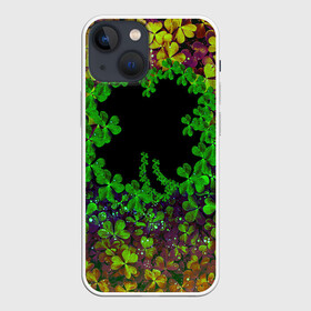 Чехол для iPhone 13 mini с принтом Четырехлистный Клевер в Тюмени,  |  | four leaf clover | green clover | зеленый клевер | лепестки клевера плавают | лепестки клевера собирают один большой | растение клевер | четырехлистник | четырехлистный клевер