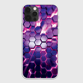 Чехол для iPhone 12 Pro Max с принтом АБСТРАКЦИЯ | СОТЫ в Тюмени, Силикон |  | 3d плиты | abstraction | glow | honeycomb | neon steel | rift | абстракция | неоновые плиты | разлом | свечение | соты