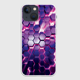 Чехол для iPhone 13 mini с принтом АБСТРАКЦИЯ | СОТЫ в Тюмени,  |  | 3d плиты | abstraction | glow | honeycomb | neon steel | rift | абстракция | неоновые плиты | разлом | свечение | соты