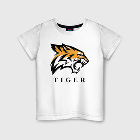 Детская футболка хлопок с принтом Тигр - Tiger в Тюмени, 100% хлопок | круглый вырез горловины, полуприлегающий силуэт, длина до линии бедер | 2022 | animal | cat | lion | tiger | год тигра | животные | зверь | зубы | кот | кошка | лев | охотник | полосатый | природа | тигр | тигренок | тигрица | хищник