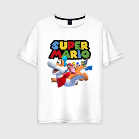 Женская футболка хлопок Oversize с принтом Super Mario убойная компания в Тюмени, 100% хлопок | свободный крой, круглый ворот, спущенный рукав, длина до линии бедер
 | company | dinosaur | flight | luigi | mushroom | nintendo | party | super mario | video game | вечеринка | видеоигра | гриб | динозавр | йоши | компания | луиджи | нинтендо | полёт | супер марио