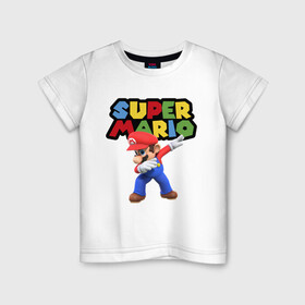 Детская футболка хлопок с принтом Super Mario Dab в Тюмени, 100% хлопок | круглый вырез горловины, полуприлегающий силуэт, длина до линии бедер | Тематика изображения на принте: dab | game | hype | nintendo | super mario | герой | игра | марио | нинтендо | хайп