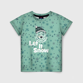 Детская футболка 3D с принтом Зима снежинки в Тюмени, 100% гипоаллергенный полиэфир | прямой крой, круглый вырез горловины, длина до линии бедер, чуть спущенное плечо, ткань немного тянется | Тематика изображения на принте: let it snow | зима | идёт снег | медведь | метель | нг | новый год | рождество | снег | снегопад | снежинки