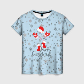 Женская футболка 3D с принтом Рождественская метель  в Тюмени, 100% полиэфир ( синтетическое хлопкоподобное полотно) | прямой крой, круглый вырез горловины, длина до линии бедер | let it snow | merry christmas | зима | идёт снег | медведь | метель | нг | новый год | рождество | с рождеством | снег | снегопад | снежинки