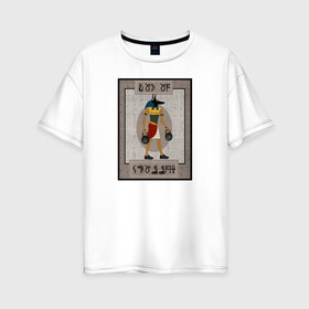 Женская футболка хлопок Oversize с принтом Бог кроссфита. Анубис в Тюмени, 100% хлопок | свободный крой, круглый ворот, спущенный рукав, длина до линии бедер
 | анубис | гири | древний египет | кроссфит | спорт | фитнес
