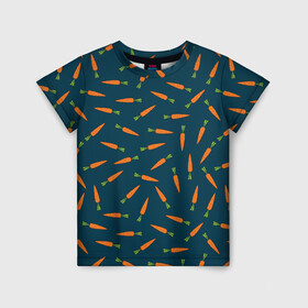 Детская футболка 3D с принтом Морковки паттерн в Тюмени, 100% гипоаллергенный полиэфир | прямой крой, круглый вырез горловины, длина до линии бедер, чуть спущенное плечо, ткань немного тянется | carrot | веган | вегетарианец | еда | зож | морковка | морковки | паттерн | правильное питание | темный принт