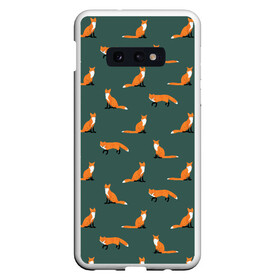 Чехол для Samsung S10E с принтом Лисы паттерн в Тюмени, Силикон | Область печати: задняя сторона чехла, без боковых панелей | животные | звери | зеленый цвет | лесные животные | лиса | лисы | оранжевый | паттерн | рыжий