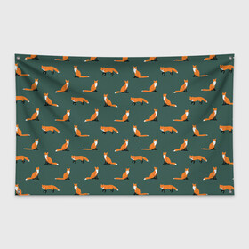 Флаг-баннер с принтом Лисы паттерн в Тюмени, 100% полиэстер | размер 67 х 109 см, плотность ткани — 95 г/м2; по краям флага есть четыре люверса для крепления | животные | звери | зеленый цвет | лесные животные | лиса | лисы | оранжевый | паттерн | рыжий