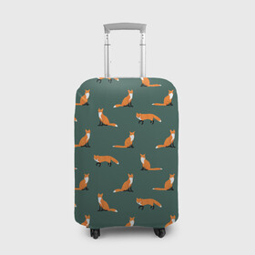Чехол для чемодана 3D с принтом Лисы паттерн в Тюмени, 86% полиэфир, 14% спандекс | двустороннее нанесение принта, прорези для ручек и колес | животные | звери | зеленый цвет | лесные животные | лиса | лисы | оранжевый | паттерн | рыжий
