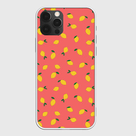 Чехол для iPhone 12 Pro с принтом Лимоны на кораловом в Тюмени, силикон | область печати: задняя сторона чехла, без боковых панелей | еда | кораловый цвет | лимонный | лимоны | минималистичный | оранжевый | паттерн | упорядоченный паттерн | цитрусовые