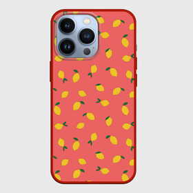 Чехол для iPhone 13 Pro с принтом Лимоны на кораловом в Тюмени,  |  | Тематика изображения на принте: еда | кораловый цвет | лимонный | лимоны | минималистичный | оранжевый | паттерн | упорядоченный паттерн | цитрусовые