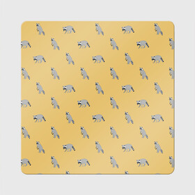 Магнит виниловый Квадрат с принтом Еноты паттерн в Тюмени, полимерный материал с магнитным слоем | размер 9*9 см, закругленные углы | pattern | raccoons | еноты | забавные животные | звери | кремовый | охра | охристый | паттерн | песочный цвет | светло желтый