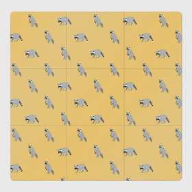 Магнитный плакат 3Х3 с принтом Еноты паттерн в Тюмени, Полимерный материал с магнитным слоем | 9 деталей размером 9*9 см | pattern | raccoons | еноты | забавные животные | звери | кремовый | охра | охристый | паттерн | песочный цвет | светло желтый