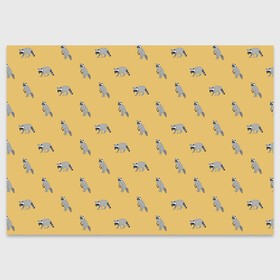 Поздравительная открытка с принтом Еноты паттерн в Тюмени, 100% бумага | плотность бумаги 280 г/м2, матовая, на обратной стороне линовка и место для марки
 | pattern | raccoons | еноты | забавные животные | звери | кремовый | охра | охристый | паттерн | песочный цвет | светло желтый