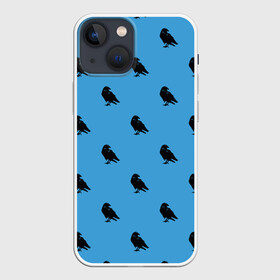 Чехол для iPhone 13 mini с принтом Вороны паттерн в Тюмени,  |  | вороны | городская птица | паттерн | птицы | силуэт | синий цвет | черный ворон