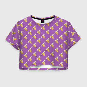 Женская футболка Crop-top 3D с принтом Бананы на лиловом паттерн в Тюмени, 100% полиэстер | круглая горловина, длина футболки до линии талии, рукава с отворотами | бананы | еда | лиловый | паттерн | сиреневый цвет | тропические фрукты | фиолетовый | фрукты