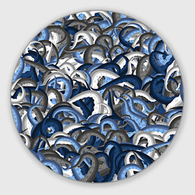 Коврик для мышки круглый с принтом Синий камуфляж с щупальцами в Тюмени, резина и полиэстер | круглая форма, изображение наносится на всю лицевую часть | камуфляж | ктулху | милитари | море | морской | осьминог | рыбак | щупальца