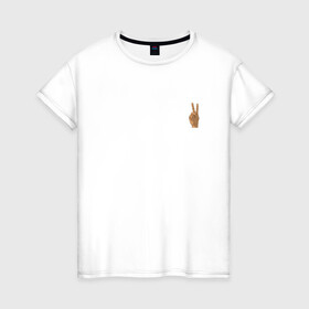 Женская футболка хлопок с принтом Peace | Мир (Z) в Тюмени, 100% хлопок | прямой крой, круглый вырез горловины, длина до линии бедер, слегка спущенное плечо | anarchy | hippies | peace | анархизм | анархия | два пальца | любовь | мир | хиппи