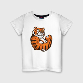 Детская футболка хлопок с принтом Сила Тигра в Тюмени, 100% хлопок | круглый вырез горловины, полуприлегающий силуэт, длина до линии бедер | 2022 | animal | cat | lion | tiger | год тигра | животные | зверь | зубы | кот | кошка | лев | охотник | полосатый | природа | тигр | тигренок | тигрица | хищник