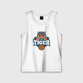 Детская майка хлопок с принтом Tiger Basketball в Тюмени,  |  | Тематика изображения на принте: 2022 | animal | basketball | cat | lion | nba | tiger | баскетбол | год тигра | животные | зверь | зубы | кот | кошка | лев | нба | охотник | полосатый | природа | спорт | тигр | тигренок | тигрица | хищник