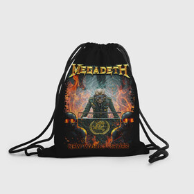 Рюкзак-мешок 3D с принтом Megadeth в Тюмени, 100% полиэстер | плотность ткани — 200 г/м2, размер — 35 х 45 см; лямки — толстые шнурки, застежка на шнуровке, без карманов и подкладки | megadeth | metal | trash metal | группы | метал | музыка | рок | треш метал