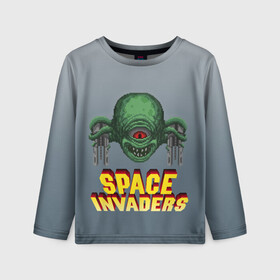 Детский лонгслив 3D с принтом Space Invaders | Old game (Z) в Тюмени, 100% полиэстер | длинные рукава, круглый вырез горловины, полуприлегающий силуэт
 | dendy | invaders | nintendo | shootem up | space invaders | денди | захватчики | космические захватчики | су имбэ | чужаки