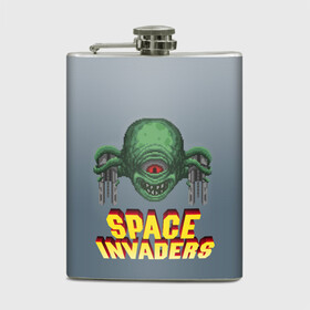 Фляга с принтом Space Invaders | Old game (Z) в Тюмени, металлический корпус | емкость 0,22 л, размер 125 х 94 мм. Виниловая наклейка запечатывается полностью | Тематика изображения на принте: dendy | invaders | nintendo | shootem up | space invaders | денди | захватчики | космические захватчики | су имбэ | чужаки