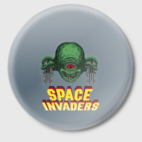 Значок с принтом Space Invaders | Old game (Z) в Тюмени,  металл | круглая форма, металлическая застежка в виде булавки | Тематика изображения на принте: dendy | invaders | nintendo | shootem up | space invaders | денди | захватчики | космические захватчики | су имбэ | чужаки