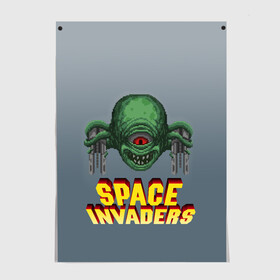 Постер с принтом Space Invaders | Old game (Z) в Тюмени, 100% бумага
 | бумага, плотность 150 мг. Матовая, но за счет высокого коэффициента гладкости имеет небольшой блеск и дает на свету блики, но в отличии от глянцевой бумаги не покрыта лаком | dendy | invaders | nintendo | shootem up | space invaders | денди | захватчики | космические захватчики | су имбэ | чужаки