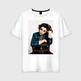 Женская футболка хлопок Oversize с принтом Timothee Chalamet в Тюмени, 100% хлопок | свободный крой, круглый ворот, спущенный рукав, длина до линии бедер
 | timothee chalamet | тимоти шаламе | фото