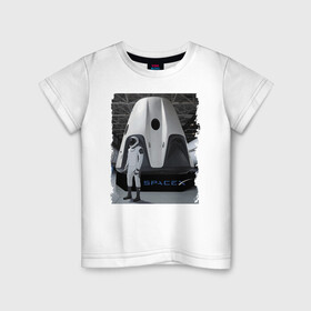 Детская футболка хлопок с принтом Пилот Space X в Тюмени, 100% хлопок | круглый вырез горловины, полуприлегающий силуэт, длина до линии бедер | elon musk | expedition | revolution | space x | spaceship | илон маск | корабль | космос | экспедиция