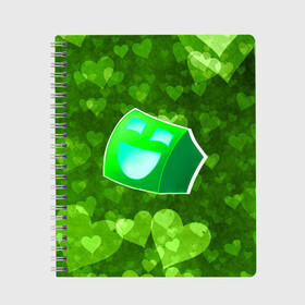 Тетрадь с принтом Geometry Dash | Green Love (Z) в Тюмени, 100% бумага | 48 листов, плотность листов — 60 г/м2, плотность картонной обложки — 250 г/м2. Листы скреплены сбоку удобной пружинной спиралью. Уголки страниц и обложки скругленные. Цвет линий — светло-серый
 | Тематика изображения на принте: 2d | arcade | game | geometry dash | meltdown | robtop | аркада | геометри даш | геометрическая черточка | геометрический тире | раннер