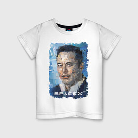 Детская футболка хлопок с принтом Elon Musk, Space X в Тюмени, 100% хлопок | круглый вырез горловины, полуприлегающий силуэт, длина до линии бедер | Тематика изображения на принте: celebrity | elon musk | genius | revolutionary | space x | гений | знаменитость | илон маск | революционер