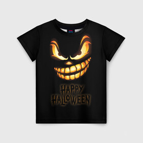 Детская футболка 3D с принтом Happy Halloween в Тюмени, 100% гипоаллергенный полиэфир | прямой крой, круглый вырез горловины, длина до линии бедер, чуть спущенное плечо, ткань немного тянется | halloween | holiday | pumpkin | samayn | vampire | zombie | вампир | ведьма | вечеринка | день всех святых | зомби | карнавал | маскарад | мертвец | оборотень | привидение | самайн | светильник джека | страшный джек | труп