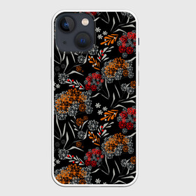 Чехол для iPhone 13 mini с принтом Цветочный модный узор в Тюмени,  |  | красный и желтый | листья | осенние листья | осенний | темный | укроп | цветочный узор | цветы | черный