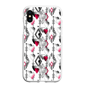 Чехол для iPhone XS Max матовый с принтом Абстрактный современный узор  в Тюмени, Силикон | Область печати: задняя сторона чехла, без боковых панелей | абстрактный | ажурный | бабочки | винтажный | красное сердце | лоскуты | любовь | пэчворк | ретро | сердце | современный | черный и белый