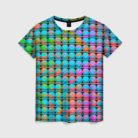 Женская футболка 3D с принтом POP IT | Взрыв Красок в Тюмени, 100% полиэфир ( синтетическое хлопкоподобное полотно) | прямой крой, круглый вырез горловины, длина до линии бедер | it | pop | pop it | взрыв | димпл | игрушка антистресс | краски | поп ит | попит | пупырышки | радуга | разноцветная | симпл | сквиш | тренд тик тока