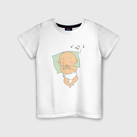 Детская футболка хлопок с принтом сладкий сон в Тюмени, 100% хлопок | круглый вырез горловины, полуприлегающий силуэт, длина до линии бедер | колыбельная | люлька | младенец | памперс | подушка | постель | ребёнок | сон