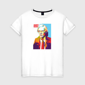 Женская футболка хлопок с принтом Andy Warhol в Тюмени, 100% хлопок | прямой крой, круглый вырез горловины, длина до линии бедер, слегка спущенное плечо | andy warhol | автопортрет | дизайнер | издатель журналов | кинорежиссёр | коммерческий поп арт | писатель | продюсер | художник | энди уорхол