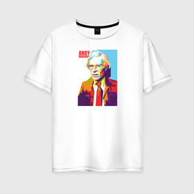 Женская футболка хлопок Oversize с принтом Andy Warhol в Тюмени, 100% хлопок | свободный крой, круглый ворот, спущенный рукав, длина до линии бедер
 | andy warhol | автопортрет | дизайнер | издатель журналов | кинорежиссёр | коммерческий поп арт | писатель | продюсер | художник | энди уорхол