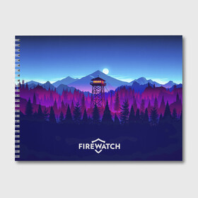 Альбом для рисования с принтом Purplewatch в Тюмени, 100% бумага
 | матовая бумага, плотность 200 мг. | firewatch | gamers | games | вышка | иллюстрация | лес